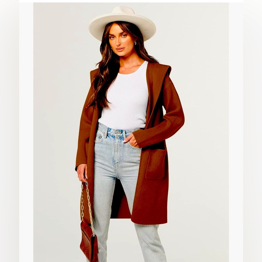 Open Front Cardigan/Coatigan with Pockets and Hoodie Size XL